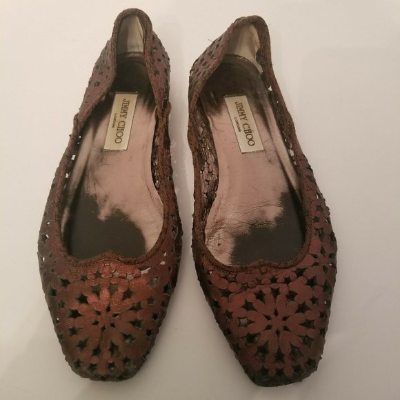 Jimmy Choo Bronze Brown Leather Star Cutout Flats - Picture 3 of 8